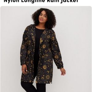 TORRID nylon Longine rainjacket moon and stars nwt size 1 celestial black yellow